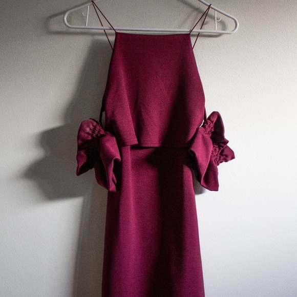 PETITE BURGUNDY BARDOT DRESS OFF SHOULDER - Picture 2 of 8